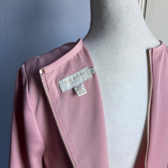 Ted Baker Joele Dress Shift Long Sleeve Rhinestone Cuff Pink Size 1 US Size 4 - Picture 10 of 12